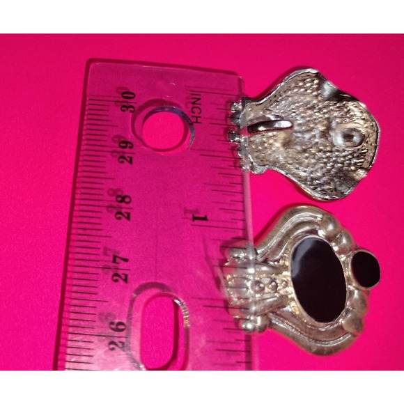 Pendant Set Silver Tone Faux Black Onyx Jewelry Retro Pair Necklace Gift Unique - Picture 15 of 15